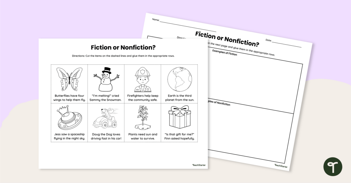 Fiction or Nonfiction? Cut and Paste Worksheet | Teach Starter