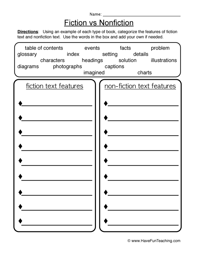 fiction nonfiction worksheet