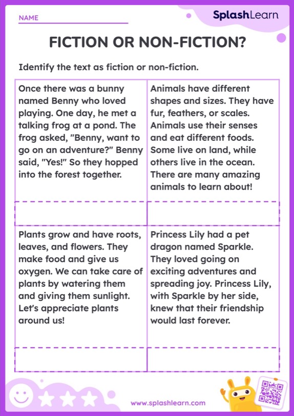 Sorting Fiction and Non-fiction - ELA Worksheets - SplashLearn