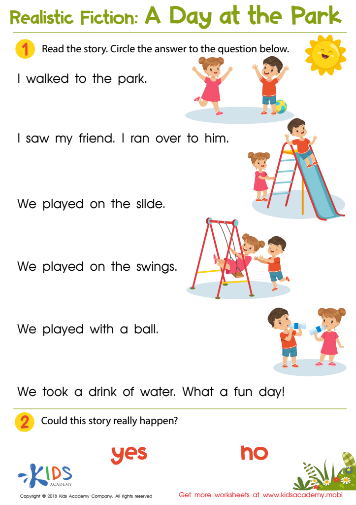 A Day at the Park Worksheet: Free Reading Fiction Printable for Kids