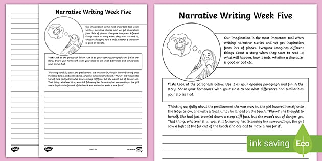 Narrative Writing Week Five Homework - Worksheet - Twinkl