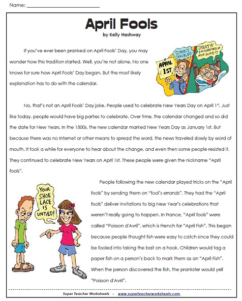 fifth grade comprehension worksheet