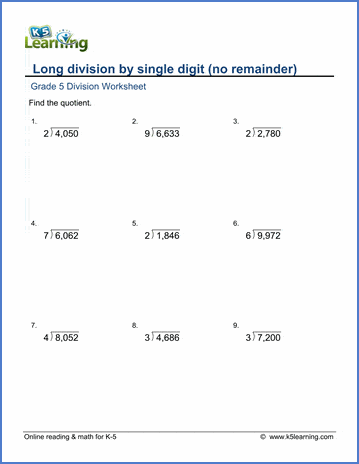 fifth grade math division worksheet