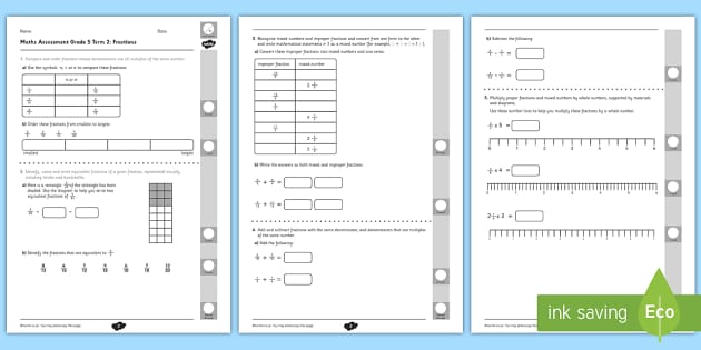 Grade 5 Fractions Term 2 Test (teacher made) - Twinkl