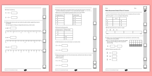 Grade 5 Fractions Term 3 Test (teacher made) - Twinkl