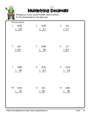 Multiplication with Decimals Worksheets