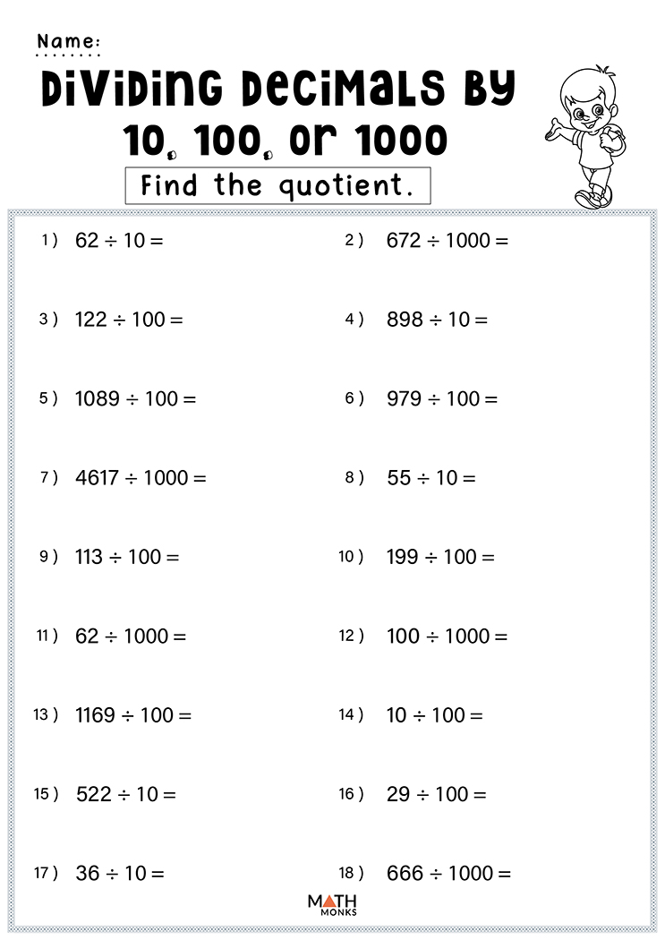 fifth grade math worksheet decimals