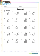 fifth grade math worksheet decimals