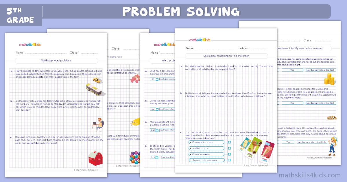 fifth grade math worksheet with answers