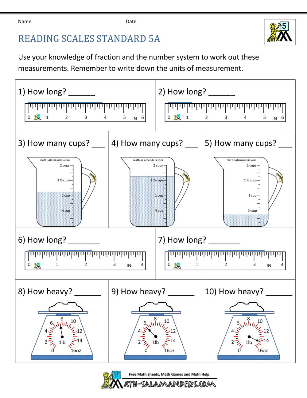 5th Grade Measurement Worksheets