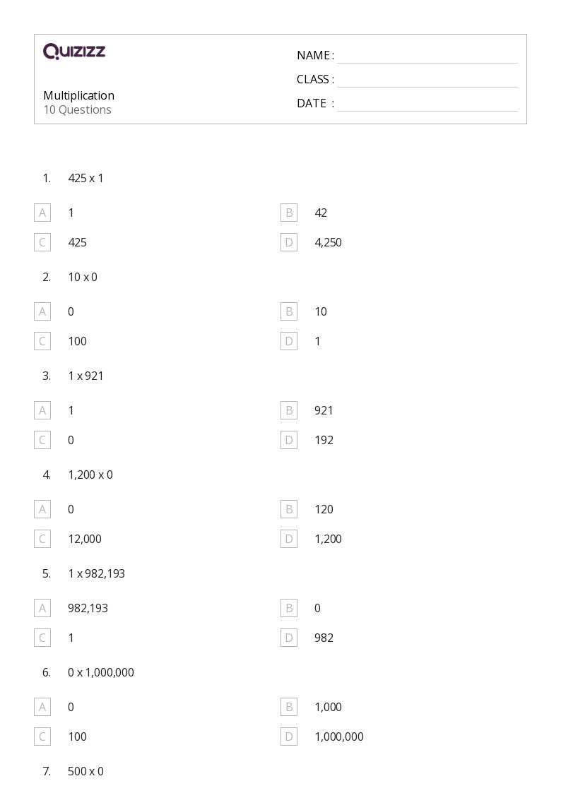 50+ Multiplication worksheets for 5th Grade on Quizizz | Free ...