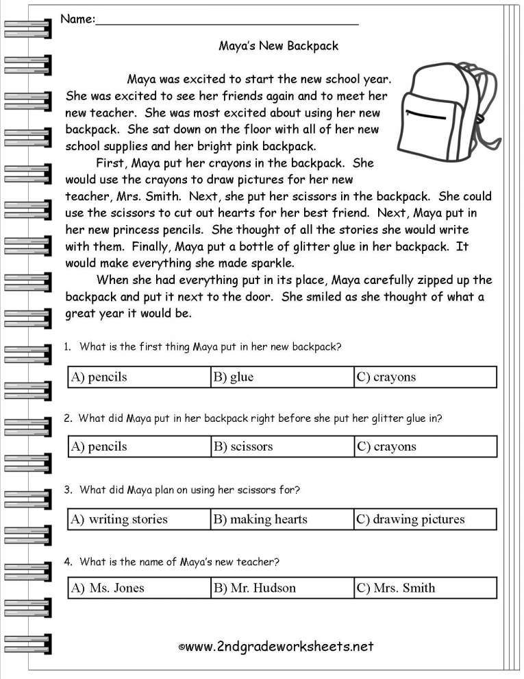 fifth grade reading comprehension worksheet