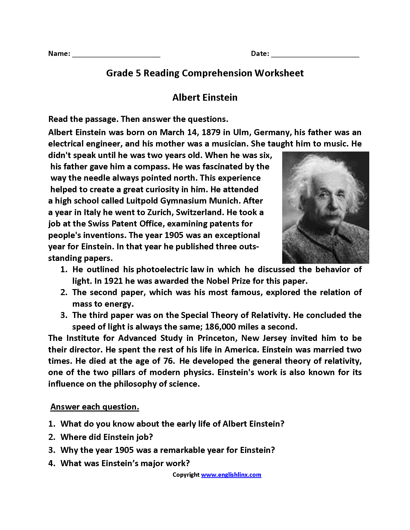 Reading Worksheets | Fifth Grade Reading Worksheets