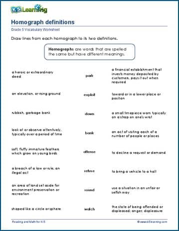 Grade 5 Vocabulary Worksheets | Worsheets library