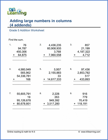 Grade 5 Addition &  Subtraction Worksheets - free &  printable | Worsheets library...