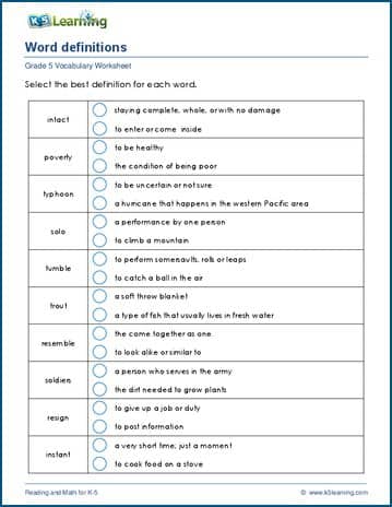 Word definitions | Worsheets library