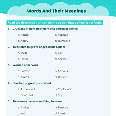 fifth grade vocabulary worksheet