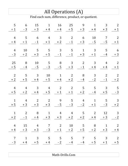 All Operations with Facts From 1 to 5 (A)