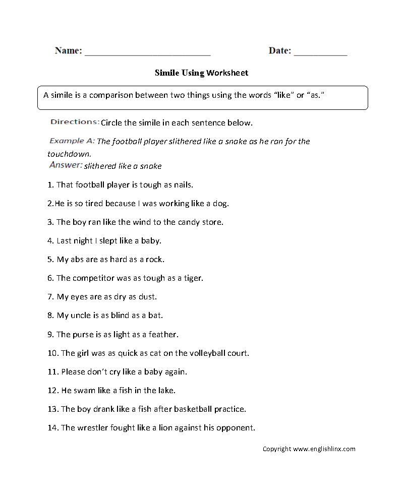 worksheets library | Figurative Language Worksheets