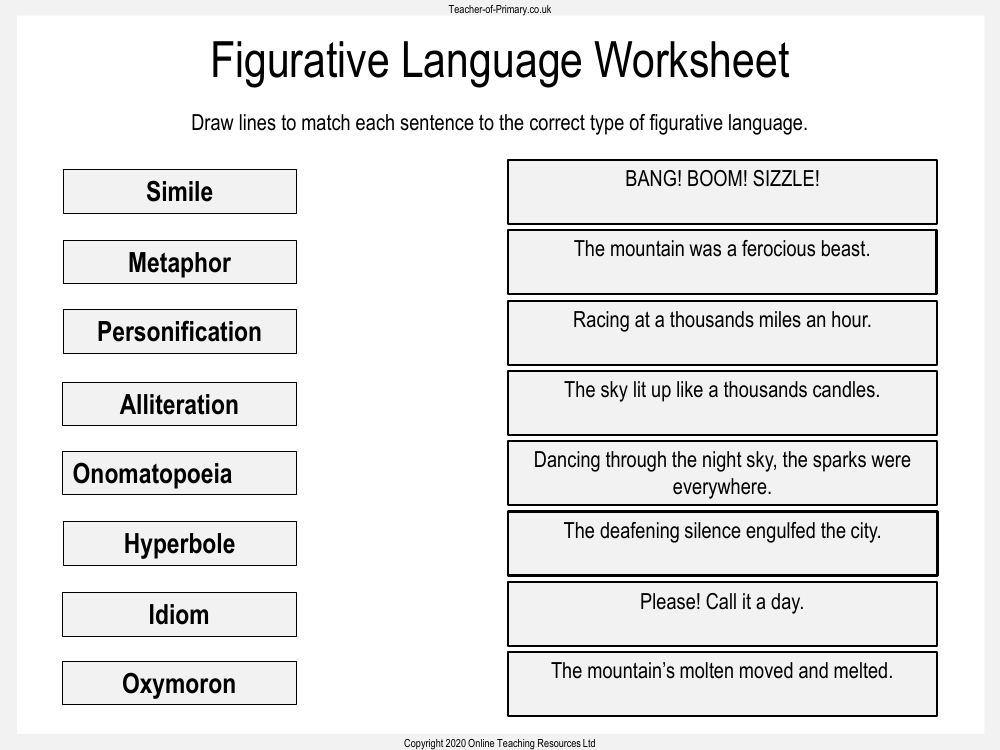 Volcanoes - Unit 3 - Figurative Language Worksheet | English Year 5