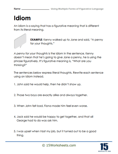 Using Multiple Forms of Figurative Language Worksheets