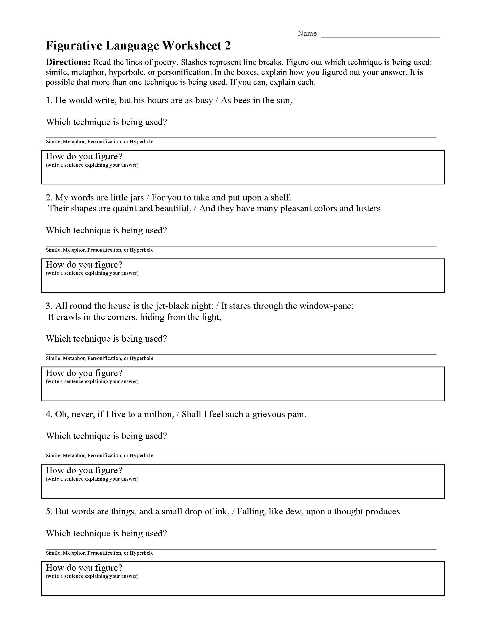Figurative Language Worksheets | Reading Activities