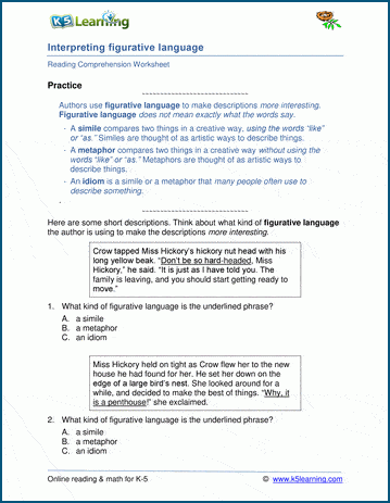 Figurative Language Worksheets | Worsheets library