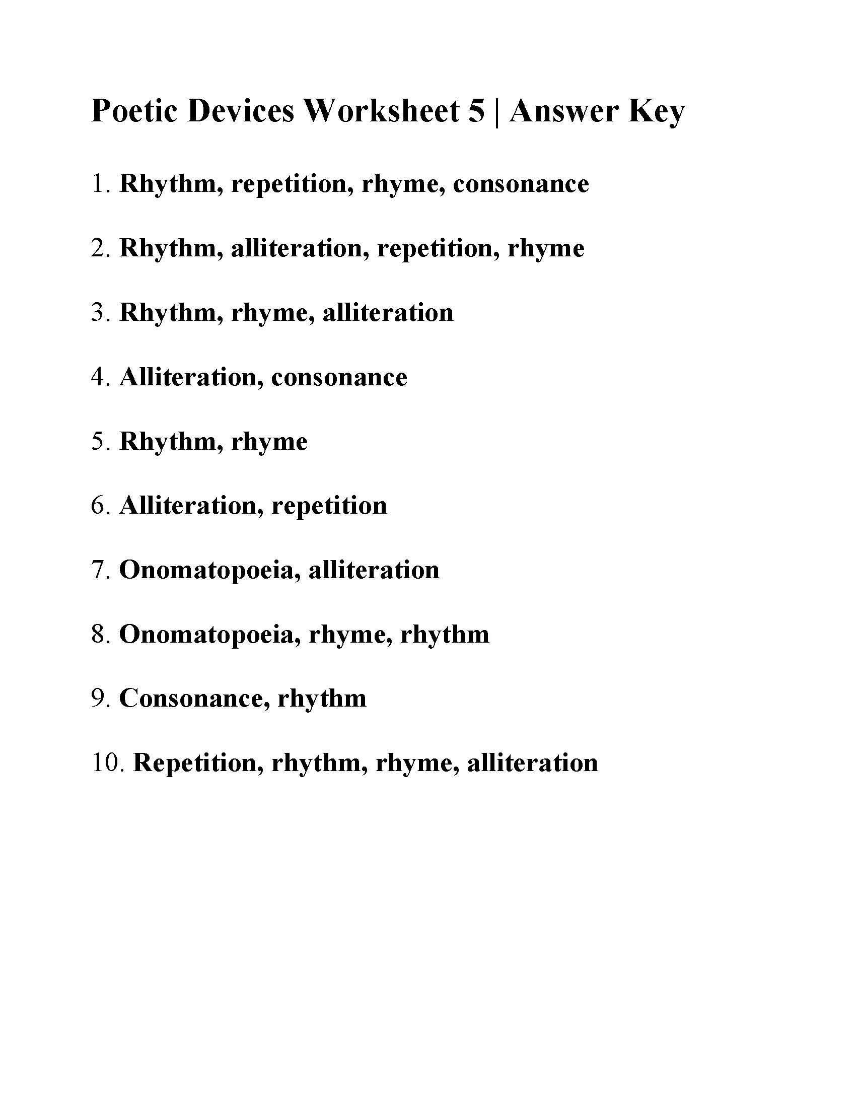 Poetic Devices Worksheet 5 | Reading Activity