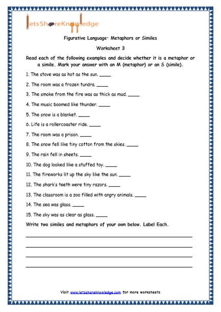 Grade 4 English Resources Printable Worksheets Topic: Figurative ...