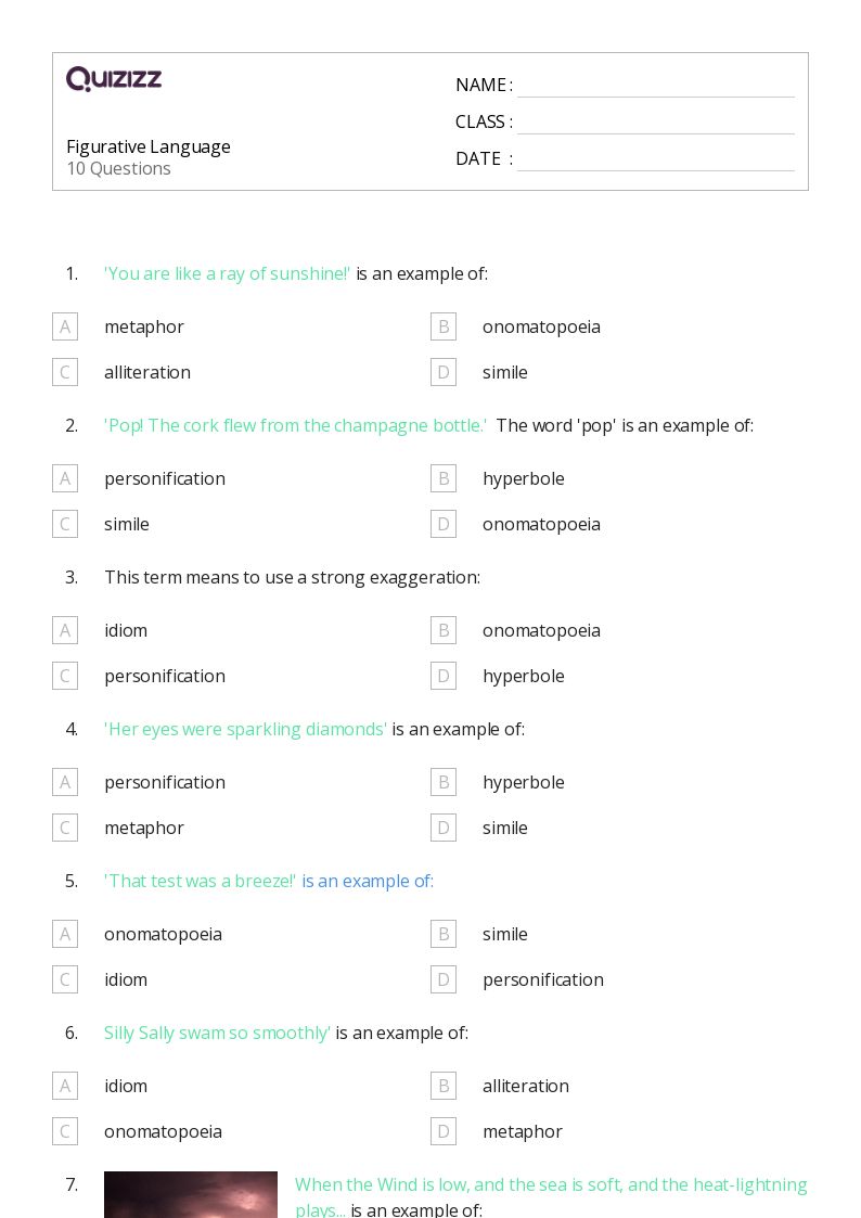 50+ Figurative Language worksheets for 6th Grade on Quizizz | Free ...