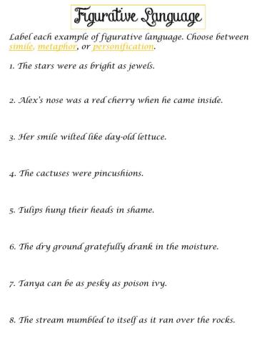 Figurative language online worksheet  