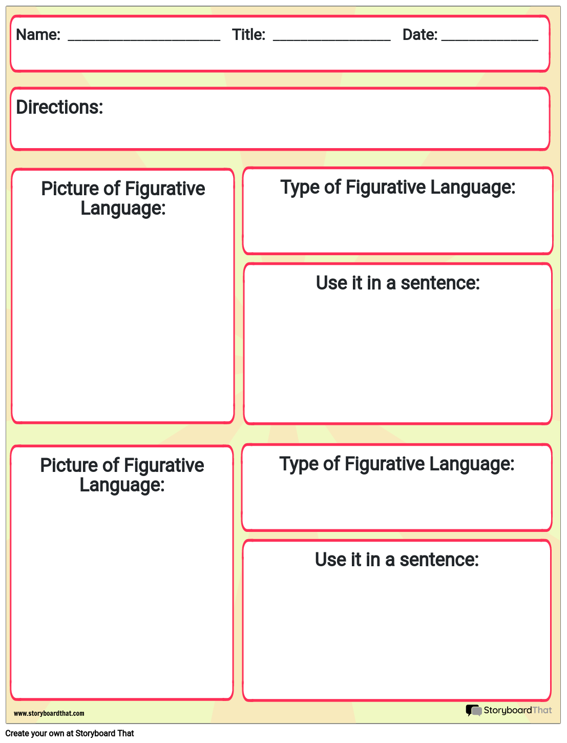 Figurative Language Worksheet with Multiple Boxes - Worksheets Library