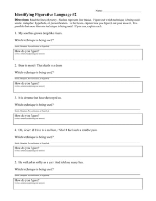 Using Multiple Forms of Figurative Language Worksheets