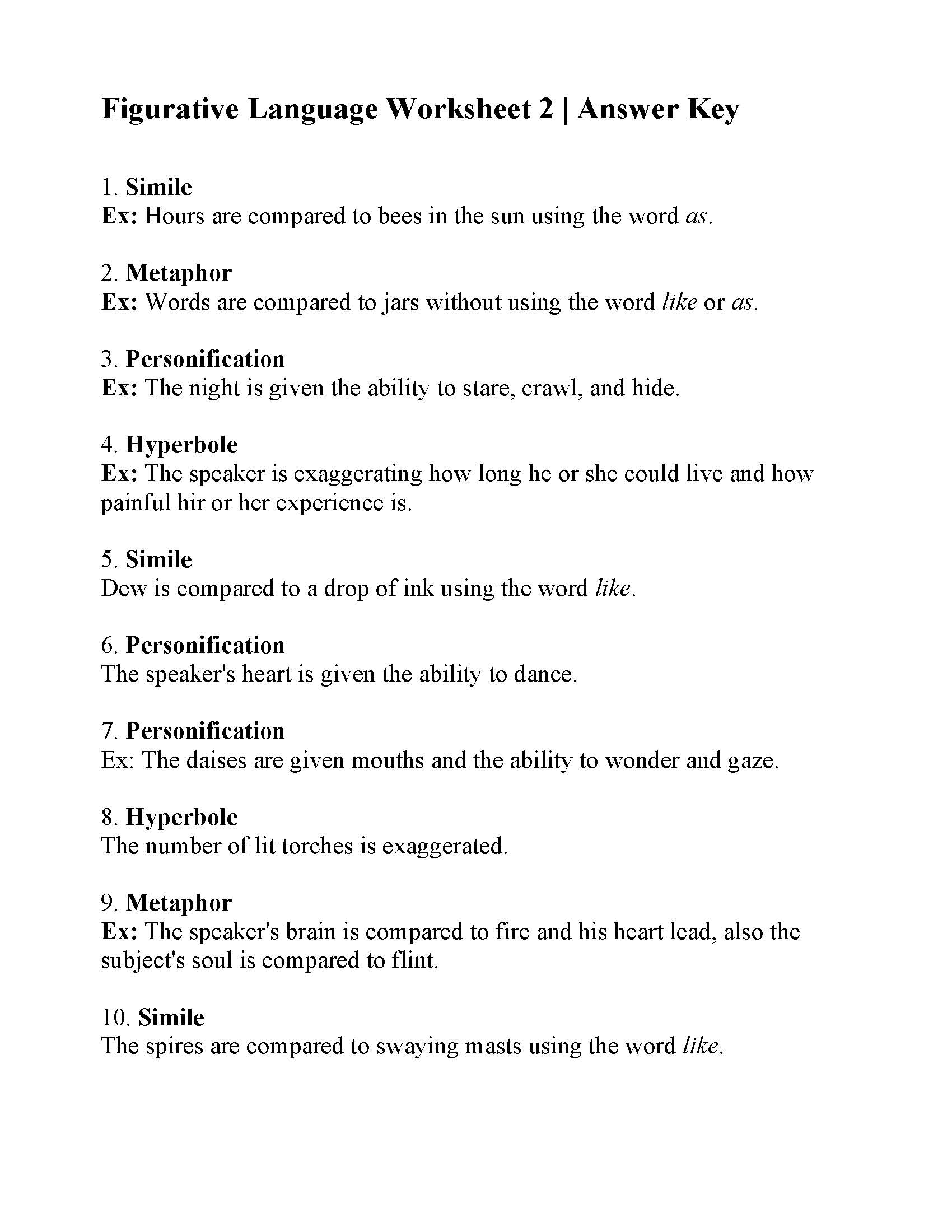 Figurative Language Worksheet 2 | Reading Activity