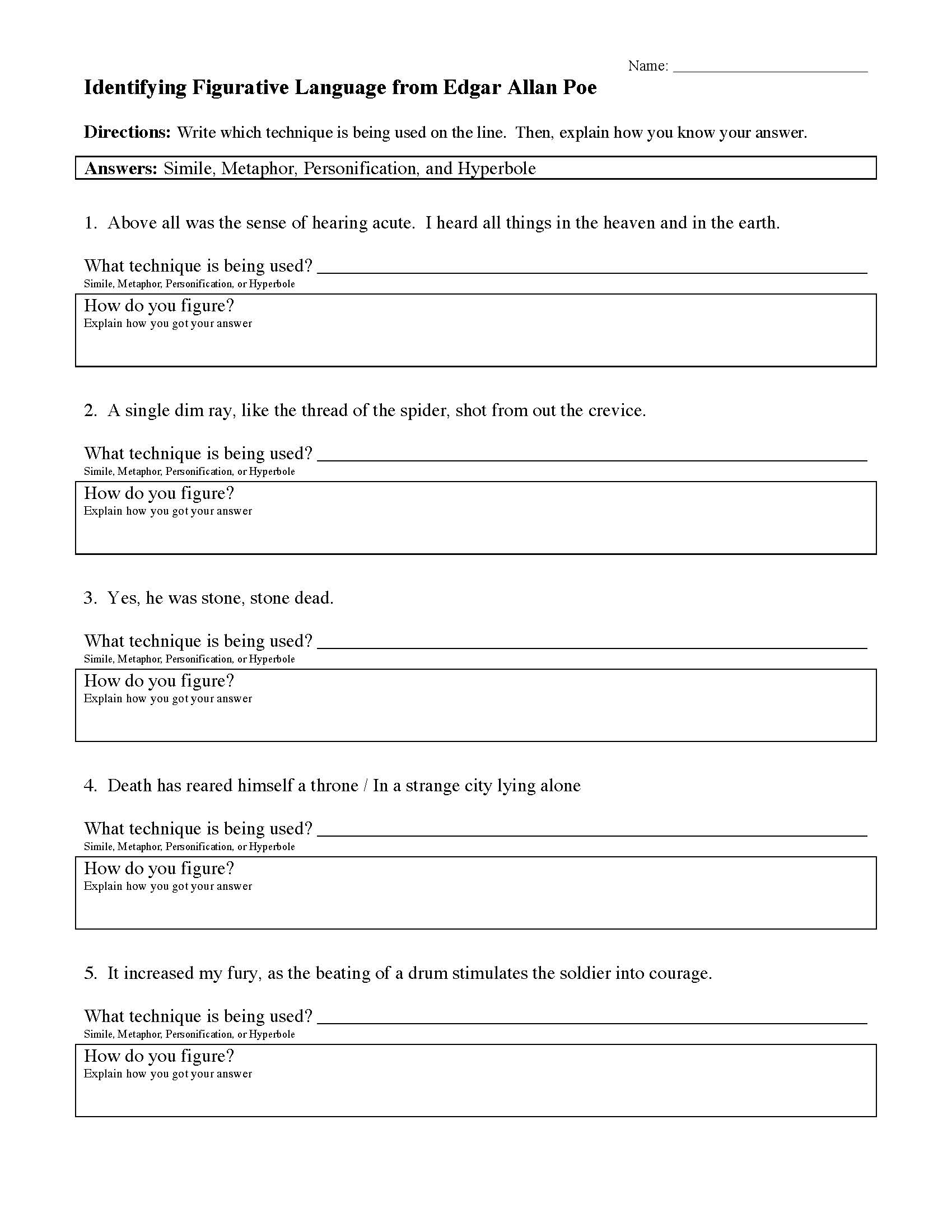 Figurative Language Worksheets and Posters - Worksheets Library