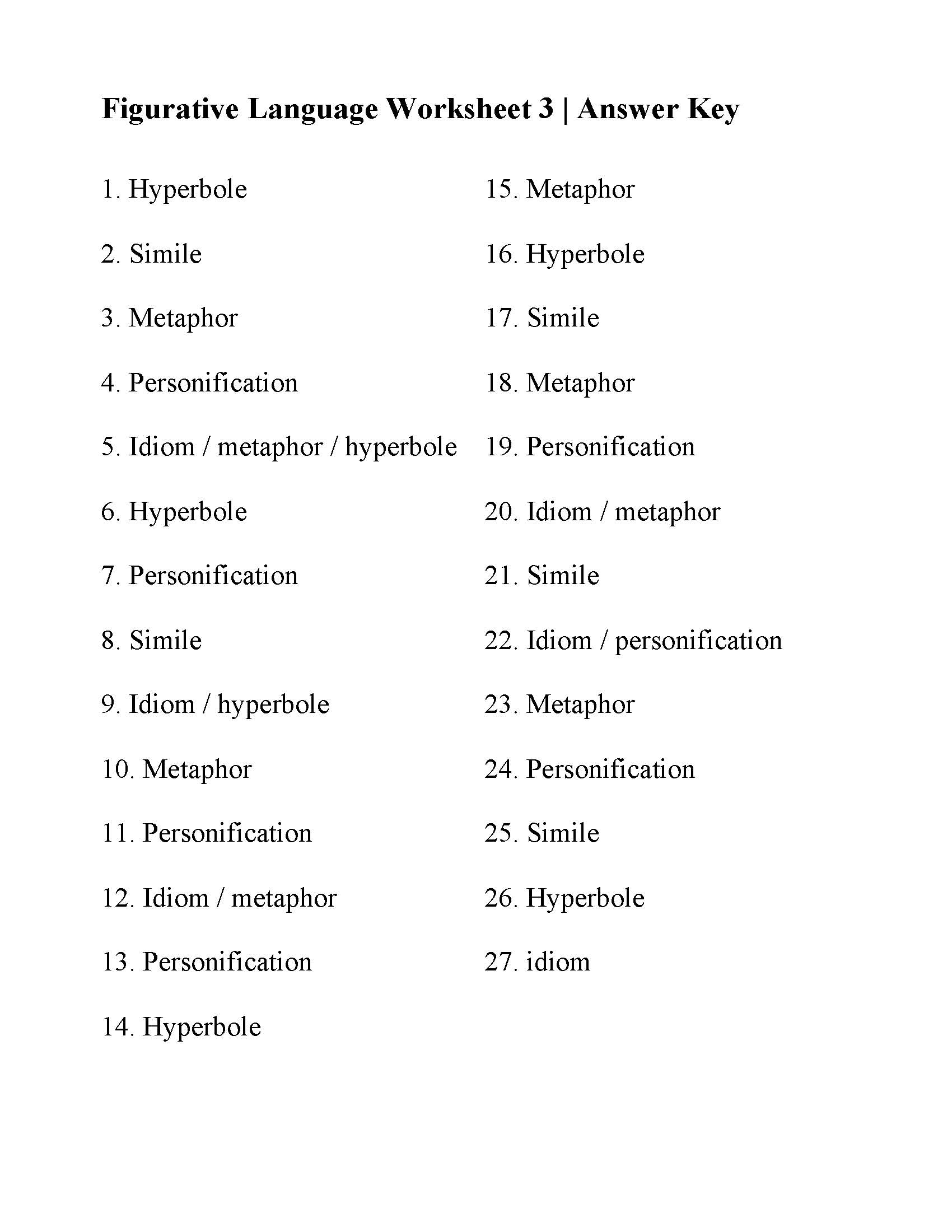 Figurative Language Worksheet 3 | Reading Activity