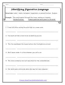 figurative language worksheet with answers