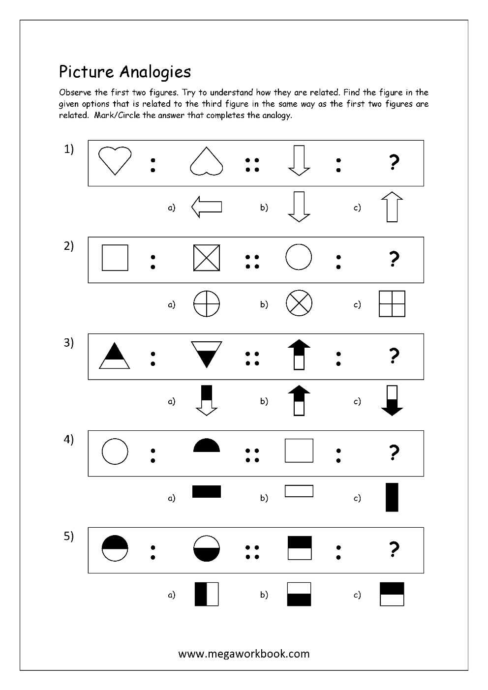 Free Printable Picture Analogy Worksheets - Logical Reasoning ...