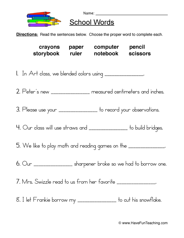 fill in the blank vocabulary worksheet