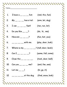 fill in the blank worksheet 1st grade
