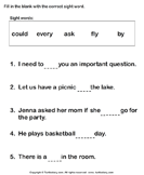 Fill In The Blanks Using Sight Words Worksheets | Turtle Diary