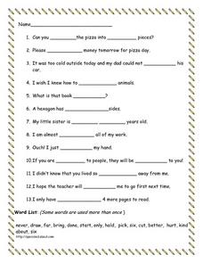 Fill in the blanks to sentences Worksheet for 2nd - 3rd Grade ...