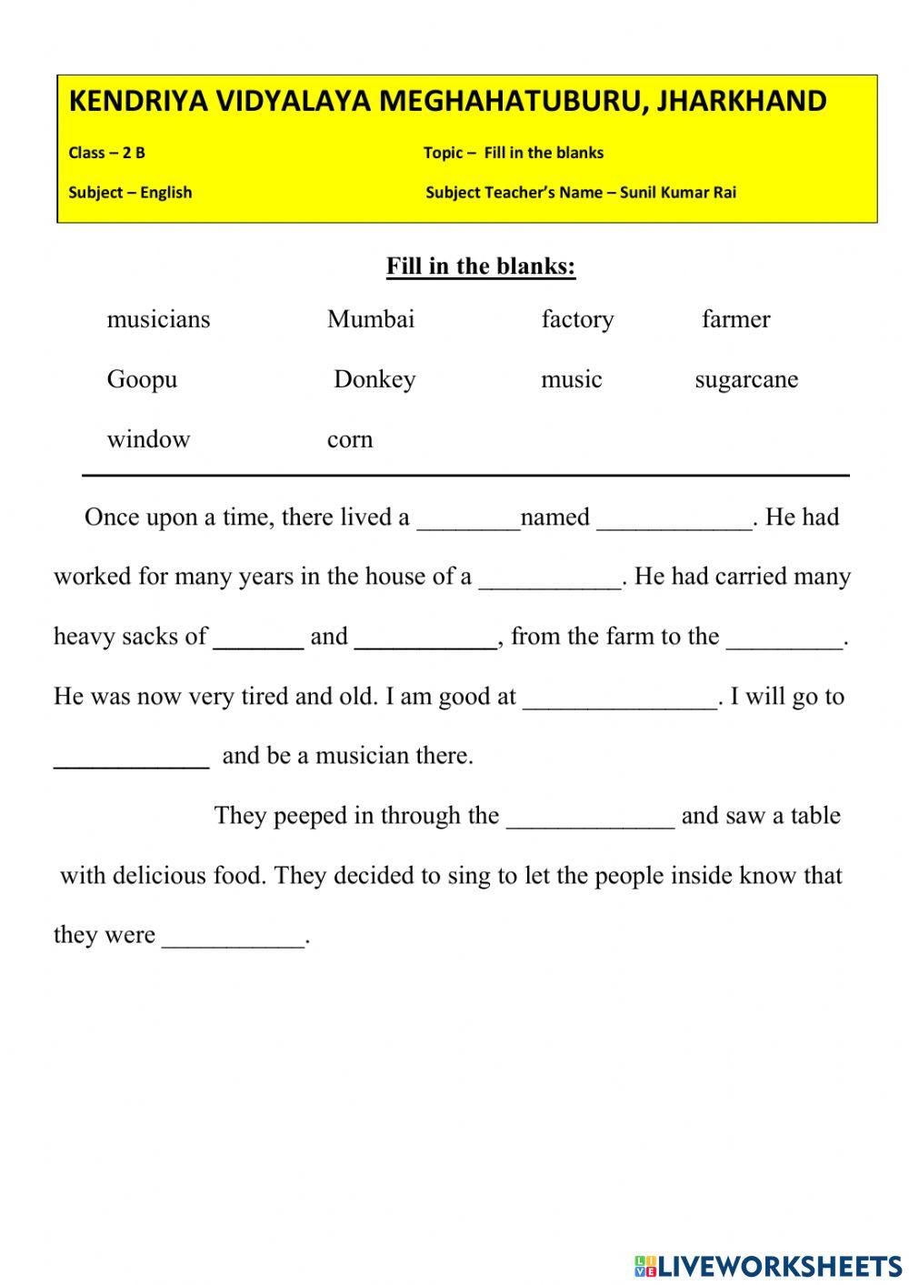 fill in the blank worksheet for 2nd grade