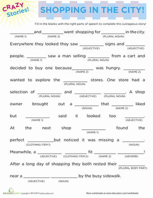 Fill in the Blanks Story: Shopping | Worksheet 