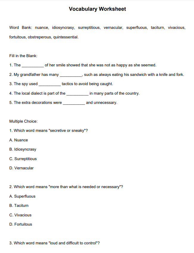 fill in the blank worksheet maker
