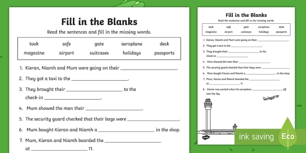 Up, Up and Away! Fill in the Blanks Worksheet / Worksheet
