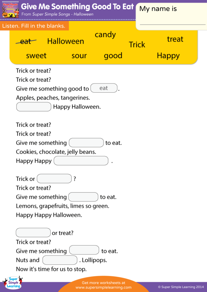 Give Me Something Good To Eat Worksheet - Fill In The Blanks ...