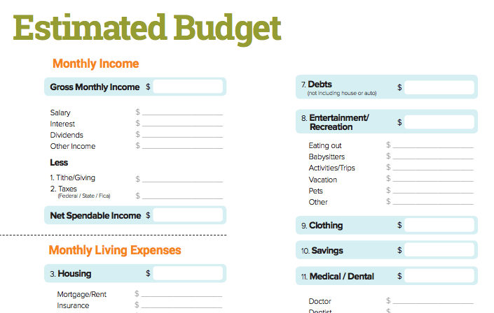 finance budget worksheet