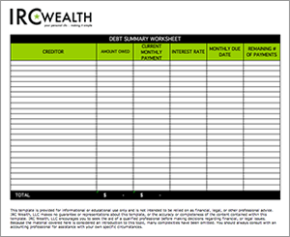 financial debt worksheet