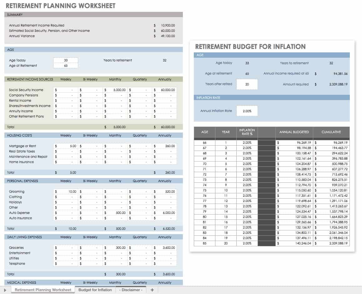 financial planning worksheet excel